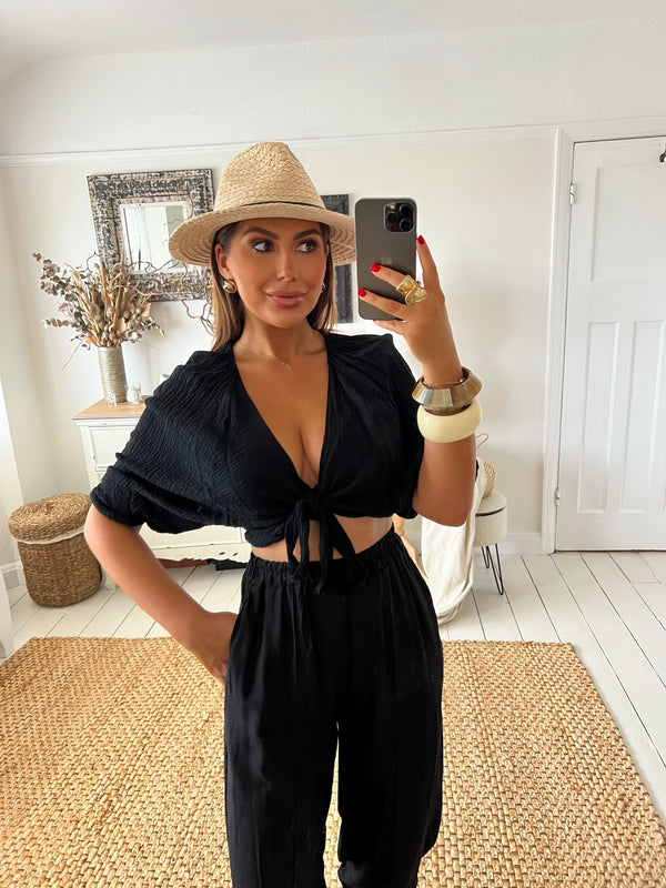 NAZLI Cheesecloth Tie-Knot Top
