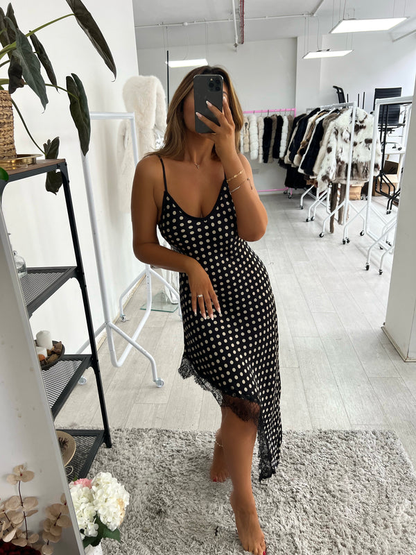 VIENNA Polka Dot Lace Trim Dress